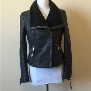BCBG gray leather moto jacket